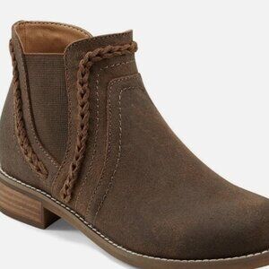 Earth Nika Boot Womens US 9 Dark Brown Suede Braided Strap Ankle Bootie